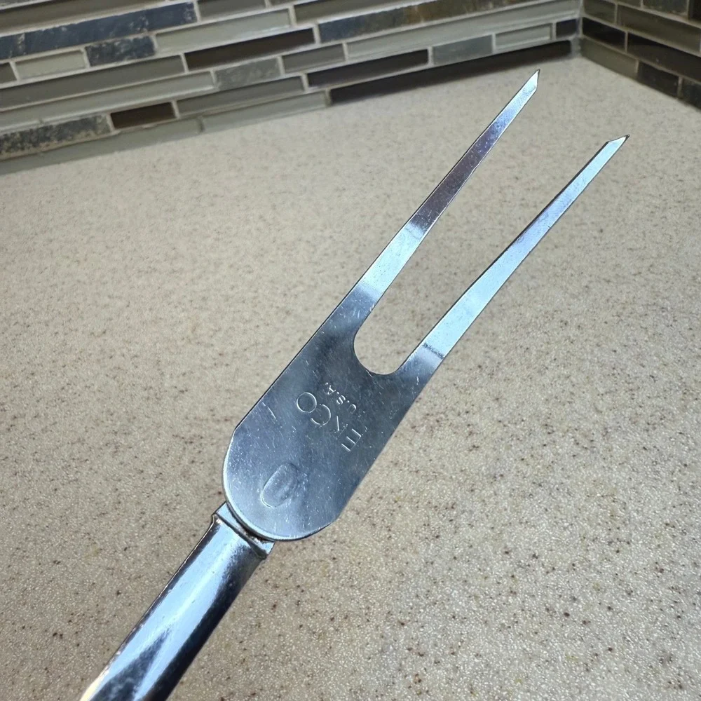 Vintage Ekco USA‎ Meat Carving Fork Stainless Steel Black Handle 2 Tine Tool
